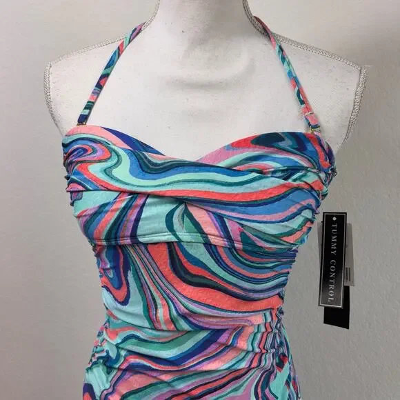 LA BLANCA WOMEN'S ONE PIECE SWIMSUIT BANDEAU TUMMY CONTROL BATHING SUIT SIZE 4 - Picture 3 of 6